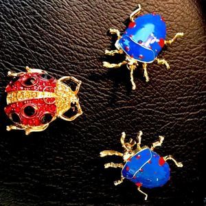 Ladybug & Scarab Beetle Pin Brooch Lot 3 Pieces! Will separate...